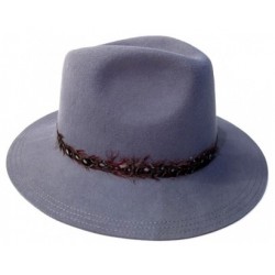 Celebrity Long Brim Wool Fedora with Feather Trim - Gray